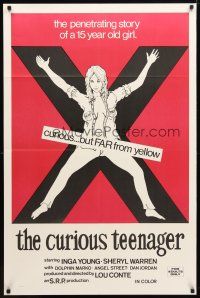 9x188 CURIOUS TEENAGER 1sh '72 art of near naked girl on giant X, curious but far from yellow!