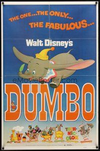 9x234 DUMBO 1sh R72 colorful art from Walt Disney circus elephant classic!