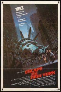 9x253 ESCAPE FROM NEW YORK 1sh '81 John Carpenter, art of decapitated Lady Liberty by Barry E. Jackson!