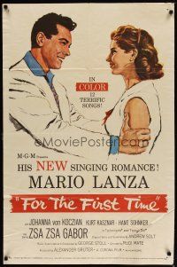 9x284 FOR THE FIRST TIME 1sh '59 close up art of Mario Lanza with a gorgeous new screen beauty!