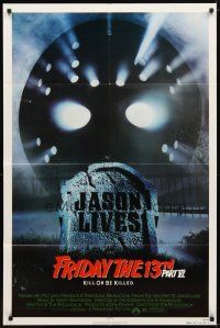 9x293 FRIDAY THE 13th PART VI 1sh '86 Jason Lives, cool image of hockey mask & tombstone!