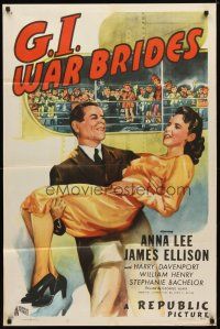 9x302 G.I. WAR BRIDES 1sh '46 art of James Ellison holding pretty Anna Lee by ship!