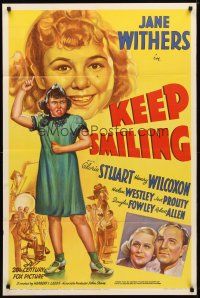 9x407 KEEP SMILING 1sh '38 stone litho of tough girl Jane Withers, Gloria Stuart, Wilcoxon