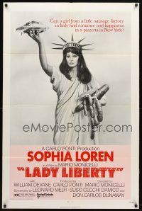 9x426 LADY LIBERTY 1sh '72 great wacky image of sexy Sophia Loren as Statue of Liberty!