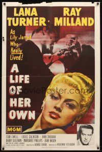 9x443 LIFE OF HER OWN 1sh '50 sexiest Lana Turner close up artwork, Ray Milland!