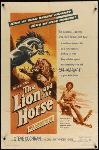 9x446 LION & THE HORSE 1sh '52 cool artwork of wild beast vs stallion!