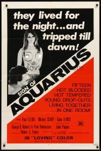 9x470 SIGN OF AQUARIUS 1sh '70 Newell Clevenger art of hot-blooded hippies & drugs!