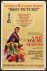 9x491 MAN FOR ALL SEASONS style C 1sh '66 Paul Scofield, Robert Shaw, Best Picture Academy Award!