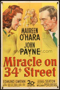 9x524 MIRACLE ON 34th STREET 1sh '47 Maureen O'Hara, John Payne, Edmund Gwenn, Natalie Wood!