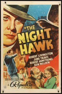 9x559 NIGHT HAWK 1sh '38 Robert Livingston, June Travis, Robert Armstrong, cool art!