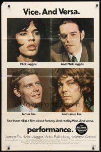 9x603 PERFORMANCE 1sh '70 directed by Nicolas Roeg, Mick Jagger & James Fox trading roles!