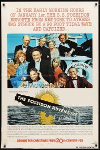 9x618 POSEIDON ADVENTURE style A teaser 1sh '72 great portrait of top cast smiling on ship deck!