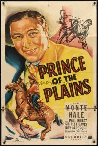 9x621 PRINCE OF THE PLAINS 1sh '49 cool art of cowboy Monte Hale close up & riding his horse!