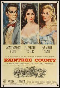 9x637 RAINTREE COUNTY 1sh '57 art of Montgomery Clift, Elizabeth Taylor & Eva Marie Saint!