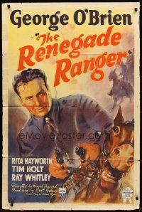 9x641 RENEGADE RANGER 1sh '38 cool artwork of George O'Brien firing guns on horseback!