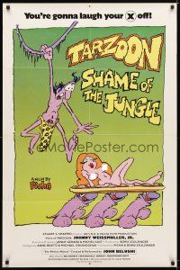 9x738 SHAME OF THE JUNGLE 1sh '78 sexy Tarzan spoof, wacky art of woman on platter!