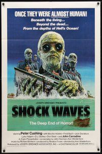 9x746 SHOCK WAVES 1sh '77 Peter Cushing, cool art of wacky ocean zombies terrorizing boat!
