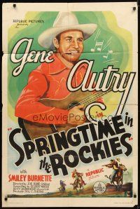 9x796 SPRINGTIME IN THE ROCKIES 1sh '37 smiling close up art of Gene Autry playing guitar!