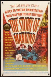 9x810 STORY OF MANKIND 1sh '57 Ronald Colman, the Marx Bros., the BIG BIG BIG story!