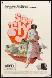 9x835 SUPER FLY 1sh '72 great artwork of Ron O'Neal with car & girl sticking it to The Man!