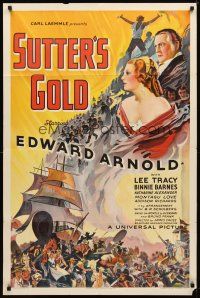 9x838 SUTTER'S GOLD 1sh '36 stone litho of Edward Arnold & Binnie Barnes in California Gold Rush!