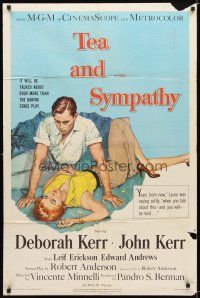 9x865 TEA & SYMPATHY 1sh '56 great artwork of Deborah Kerr & John Kerr by Gale, classic tagline!