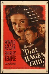 9x878 THAT HAGEN GIRL 1sh '47 great close images of Ronald Reagan & Shirley Temple!