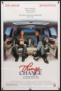 9x889 THINGS CHANGE 1sh '88 great image of Joe Mantegna & Don Ameche in limousine!