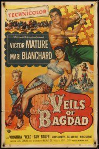 9x925 VEILS OF BAGDAD 1sh '53 art of Victor Mature & sexy harem girl Mari Blanchard!