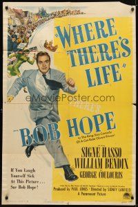 9x961 WHERE THERE'S LIFE style A 1sh '47 wacky art of Bob Hope being chased by angry mob!
