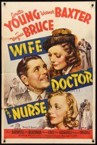 9x973 WIFE, DOCTOR & NURSE 1sh '37 Warner Baxter between Loretta Young & Virginia Bruce!
