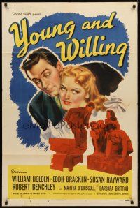 9x988 YOUNG & WILLING style A 1sh '43 art of William Holden & pretty Susan Hayward!