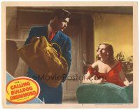 9y320 CALLING BULLDOG DRUMMOND LC #8 '51 sexy Peggy Evans smiles at Walter Pidgeon with bag!