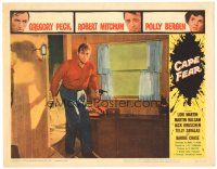 9y321 CAPE FEAR LC #8 '62 close up of Gregory Peck holding gun, classic film noir!