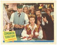 9y363 COMANCHE TERRITORY LC #6 '50 great close up of Maureen O'Hara gambling at cards in saloon!