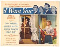 9y538 I WANT YOU LC #1 '51 Dorothy McGuire watches Dana Andrews coming through the door!