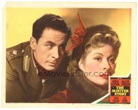 9y664 MINIVER STORY LC #6 '50 close up of Leo Genn staring at pretty Greer Garson from behind!