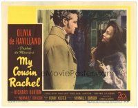 9y684 MY COUSIN RACHEL LC #7 '53 c/u of pretty veiled Olivia de Havilland & Richard Burton!