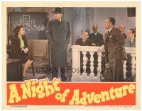 9y701 NIGHT OF ADVENTURE LC '44 Tom Conway wearing fedora & trench coat in court with Nancy Gates!