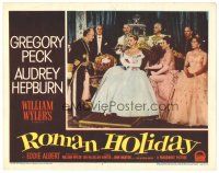 9y790 ROMAN HOLIDAY LC #7 '53 great image of Princess Audrey Hepburn sitting on her throne!
