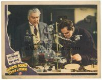 9y835 SHERLOCK HOLMES & THE VOICE OF TERROR LC '42 Basil Rathbone & Nigel Bruce as Watson in lab!