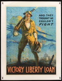 9z008 AND THEY THOUGHT WE COULDN'T FIGHT linen 30x41 WWI war poster '17 great art by Clyde Forsythe!