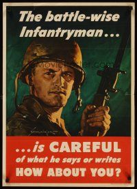 9z044 BATTLE-WISE INFANTRYMAN IS CAREFUL 20x28 WWII war poster '44 J.W. Schlaiker art of soldier!