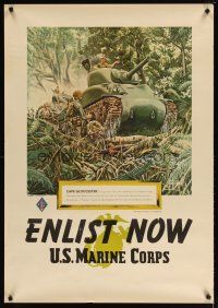 9z029 ENLIST NOW U.S. MARINE CORPS 28x40 WWII war poster '45 art of tank in jungle by Vic Donahue!