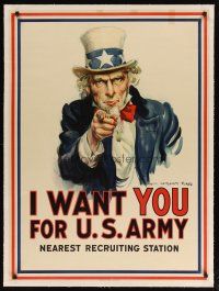 9z002 I WANT YOU FOR U.S. ARMY linen 30x41 WWI war poster '17 Uncle Sam by James Montgomery Flagg!