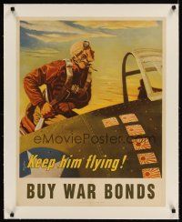 9z042 KEEP HIM FLYING linen 22x28 WWII war poster '43 great art of U.S. pilot by Georges Schreiber!