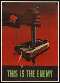 9z019 THIS IS THE ENEMY 29x40 WWII war poster '43 most classic swastika/Bible image!
