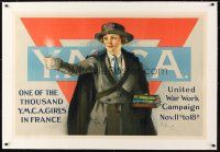 9z011 UNITED WAR WORK CAMPAIGN linen 28x43 WWI war poster '18 cool YMCA girl art by Neysa McMein!