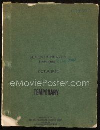 1a189 SEVENTH HEAVEN script October 9, 1936, screenplay by Melville Baker!