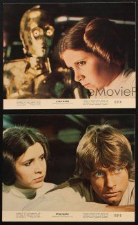 1b244 STAR WARS 3 color deluxe 8x10 stills '77 Luke, Leia, C-3PO, in the bay with X-wing fighters!